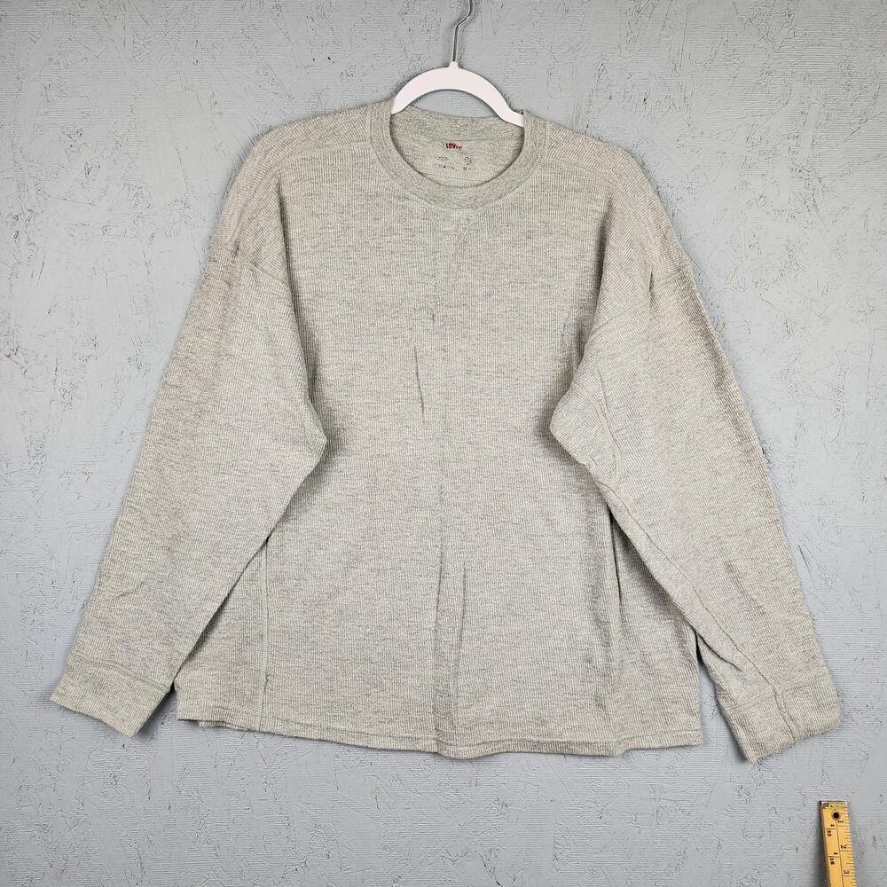 Levis Shirt Mens Large Gray Heather Waffle Knit Thermal Long Sleeve Crewneck